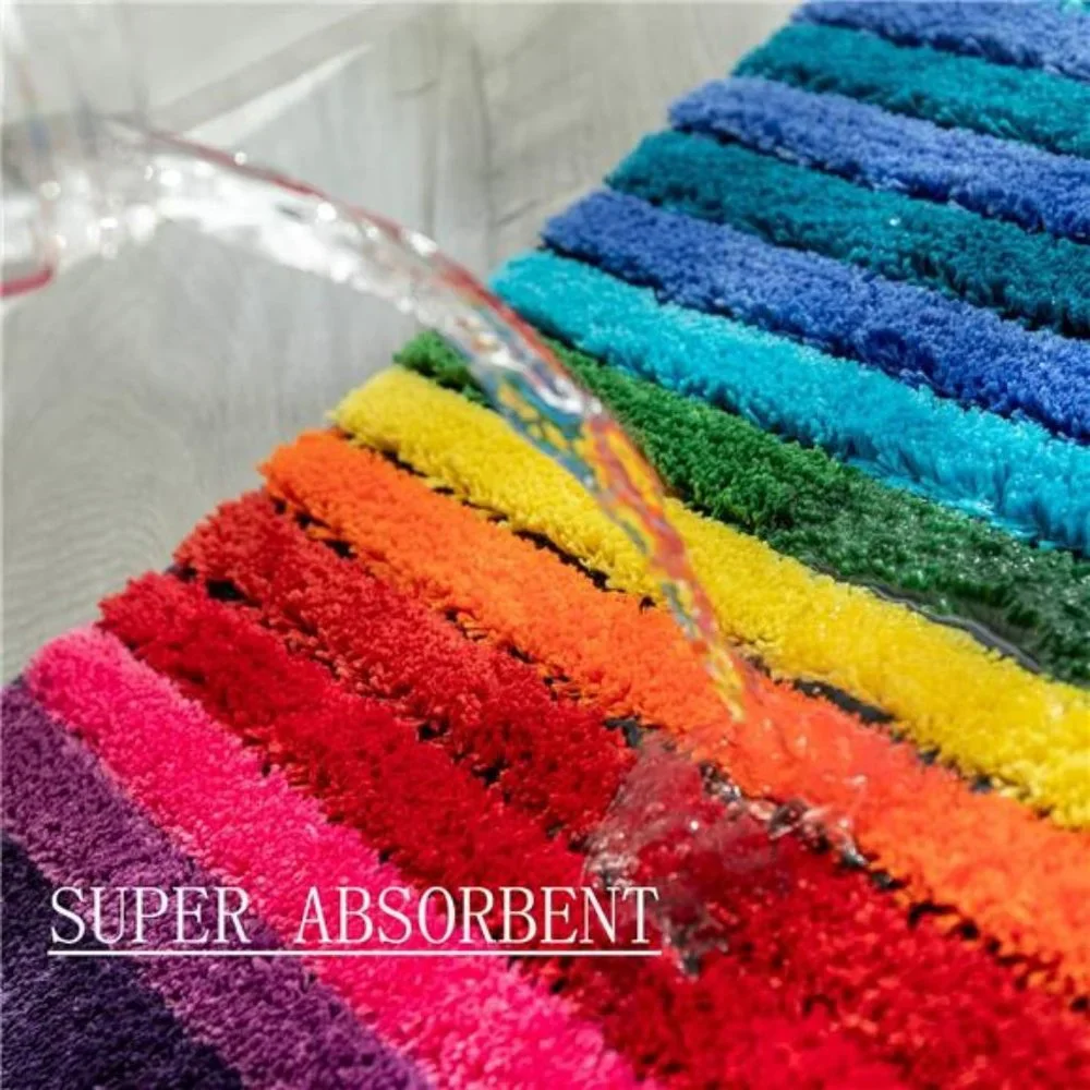 Rainbow Bath Mat Colorful Bathroom Rugs Super Soft and Absorbent Microfiber